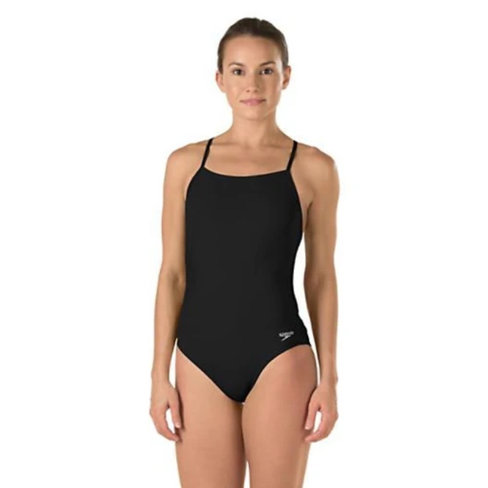 NWT Speedo Endurance+ Solid Flyback Training Size 12/38 Swimsuit Team Black
